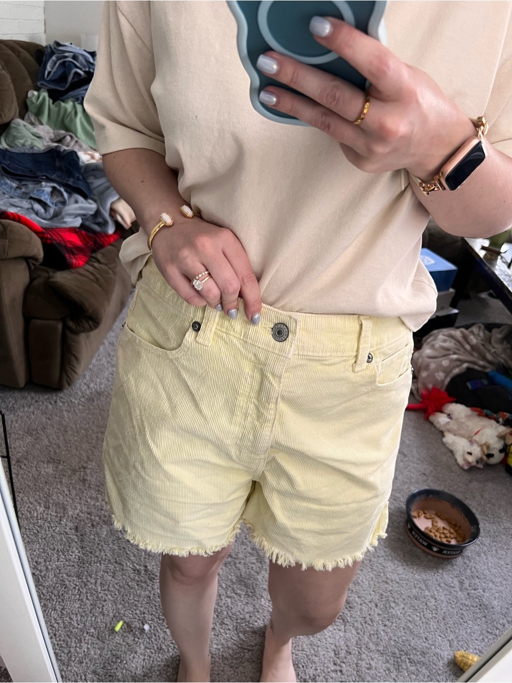 American Eagle Outfitters Pale Yellow Corduroy Frayed Hem Shorts